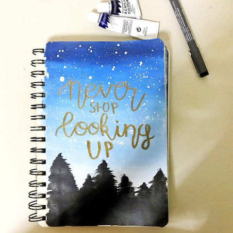 Night Sky Bullet Journal Layout- Get your bullet journal ready for summer with these gorgeous summer bujo ideas! You have to see these inspiring summery trackers, layouts, covers, and more! | #bulletJournal #bujo #bujoIdeas #bujoInspiration #DigitalDownloadShop