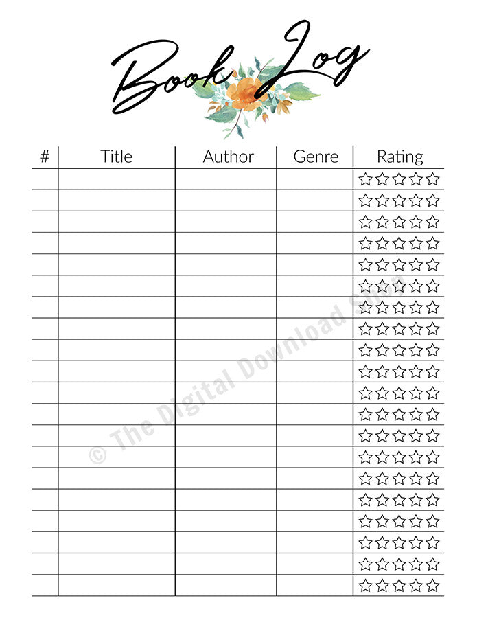 Reading Log Reading Tracker Printable The Digital Download Shop