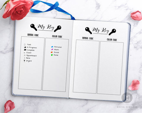 Free Printable Bullet Journal Key Page- Never forget the symbols and color codes you use in your bullet journal again! This is a great way to get your bujo organized! | #bulletJournal #bujo #freePrintable #DigitalDownloadShop