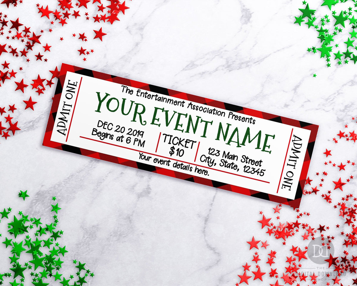 Christmas Event Ticket Template Red Buffalo Check *EDIT ONLINE* The