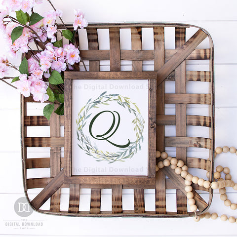 Monogram Wall Art Free Printable- Add a personal touch to your home's decor with this monogram wall art free printable with watercolor greenery! This would look gorgeous in any room of your home! | #freePrintable #freePrintables #wallArt #monogramWallArt #DigitalDownloadShop
