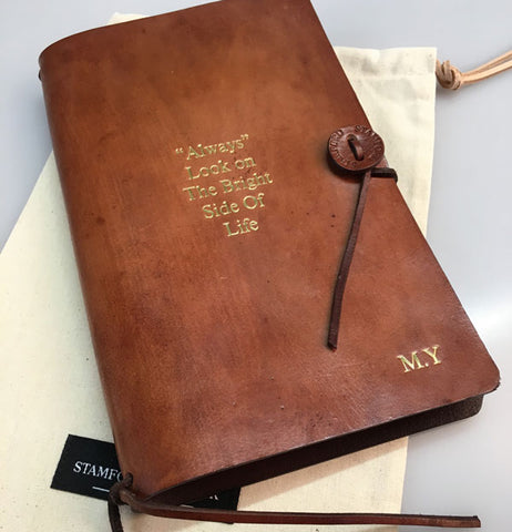 Text embossed onto Leather Travellers Journal