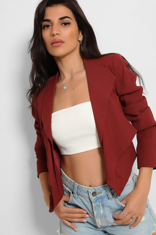 Wine Layered Collar Cropped Blazer-SinglePrice