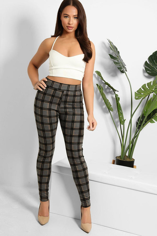 Dark Grey Checked Skinny Treggings-SinglePrice