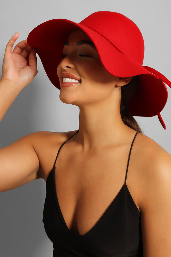 Red Large Brim Soft Felt Hat-SinglePrice