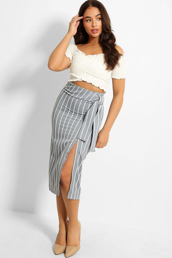 Chambray Pinstripe Midi Skirt - SinglePrice