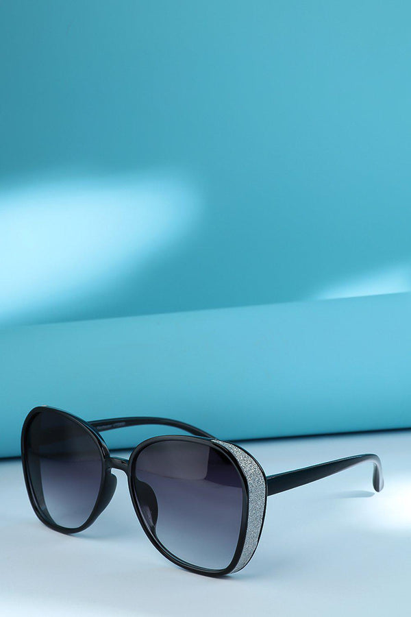 Black Silver Glitter Windproof Sided Sunglasses - SinglePrice