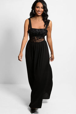 Black Embroidered Chiffon Maxi Dress-SinglePrice