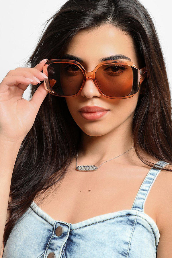 Champagne Large Square Gold Detail Sunglasses-SinglePrice