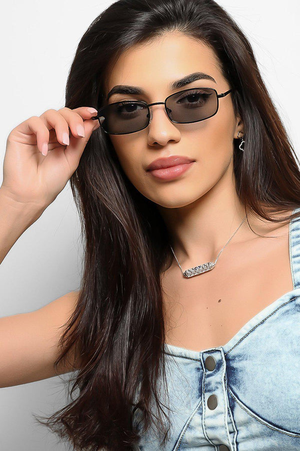 Black Retro Squoval Aviator Sunglasses-SinglePrice