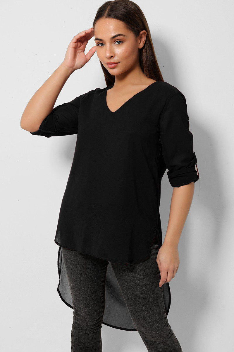 Black Dip Hem Chiffon Top - SinglePrice