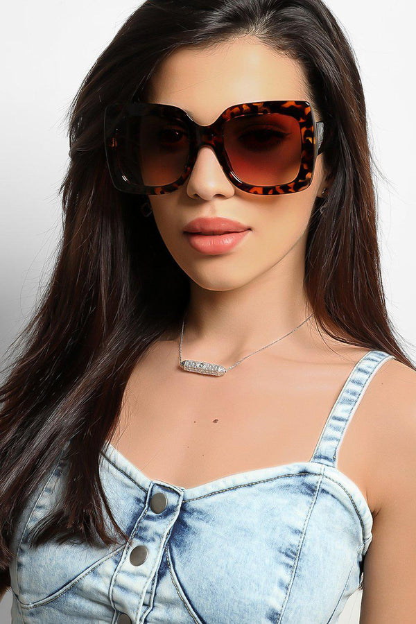 Leopard Print Chunky Frame Large Butterfly Sunglasses - SinglePrice