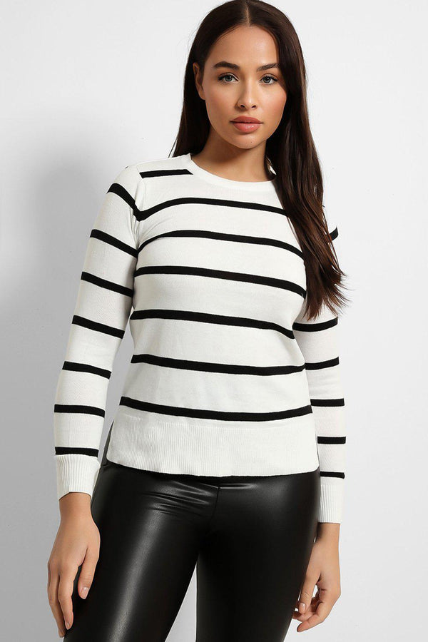 Stripy Fine Knit Pullover-SinglePrice