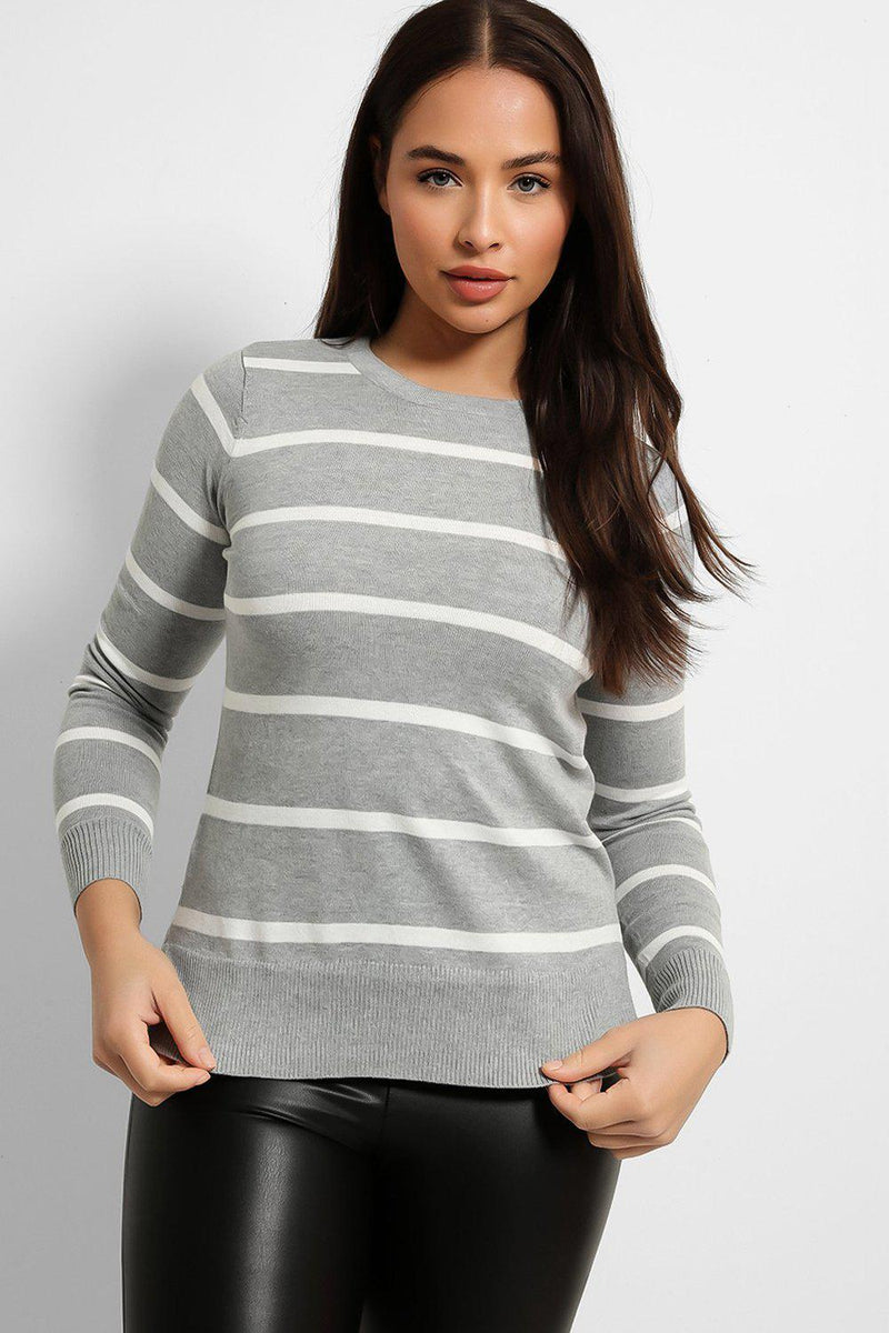 Stripy Fine Knit Pullover-SinglePrice