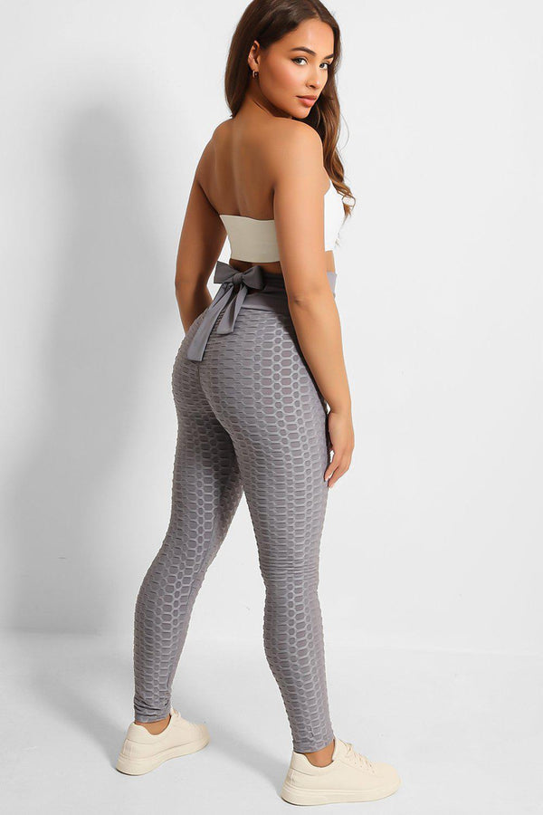 Grey Bow Tie Back Anti-Cellulite Leggings - SinglePrice