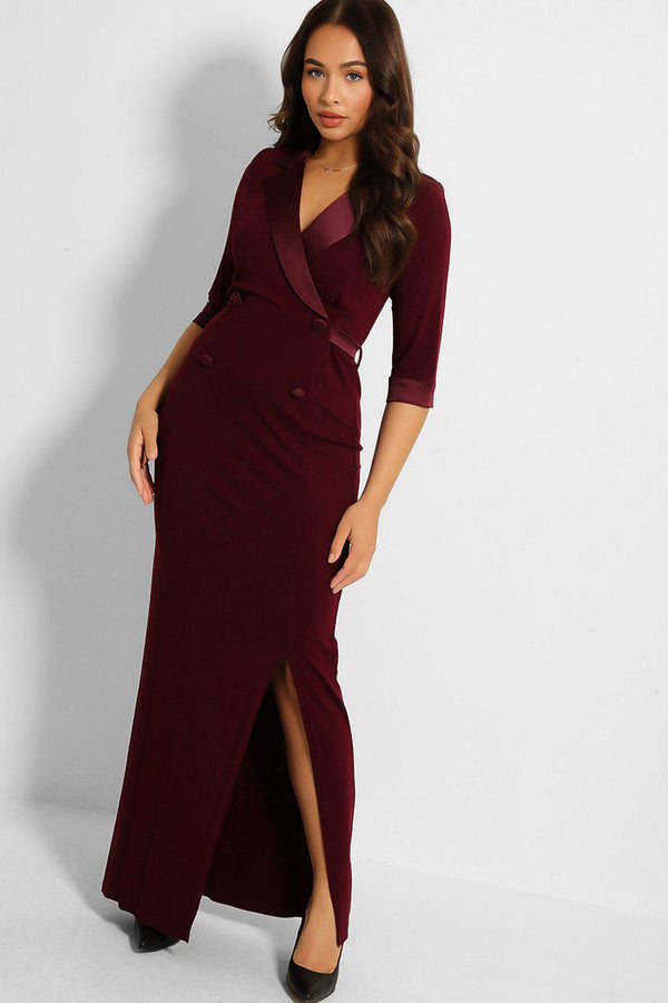 Burgundy Mock Double Breasted Maxi Dress - SinglePrice