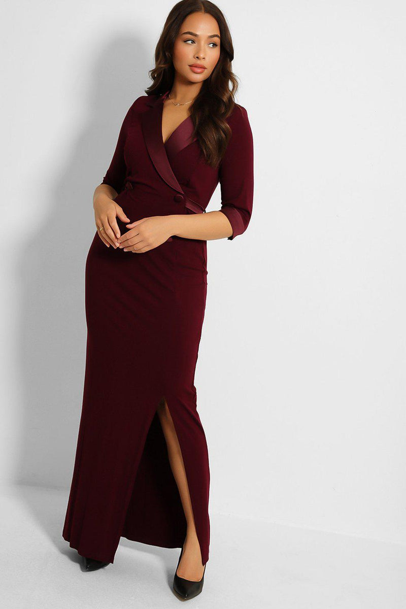 Burgundy Mock Double Breasted Maxi Dress - SinglePrice