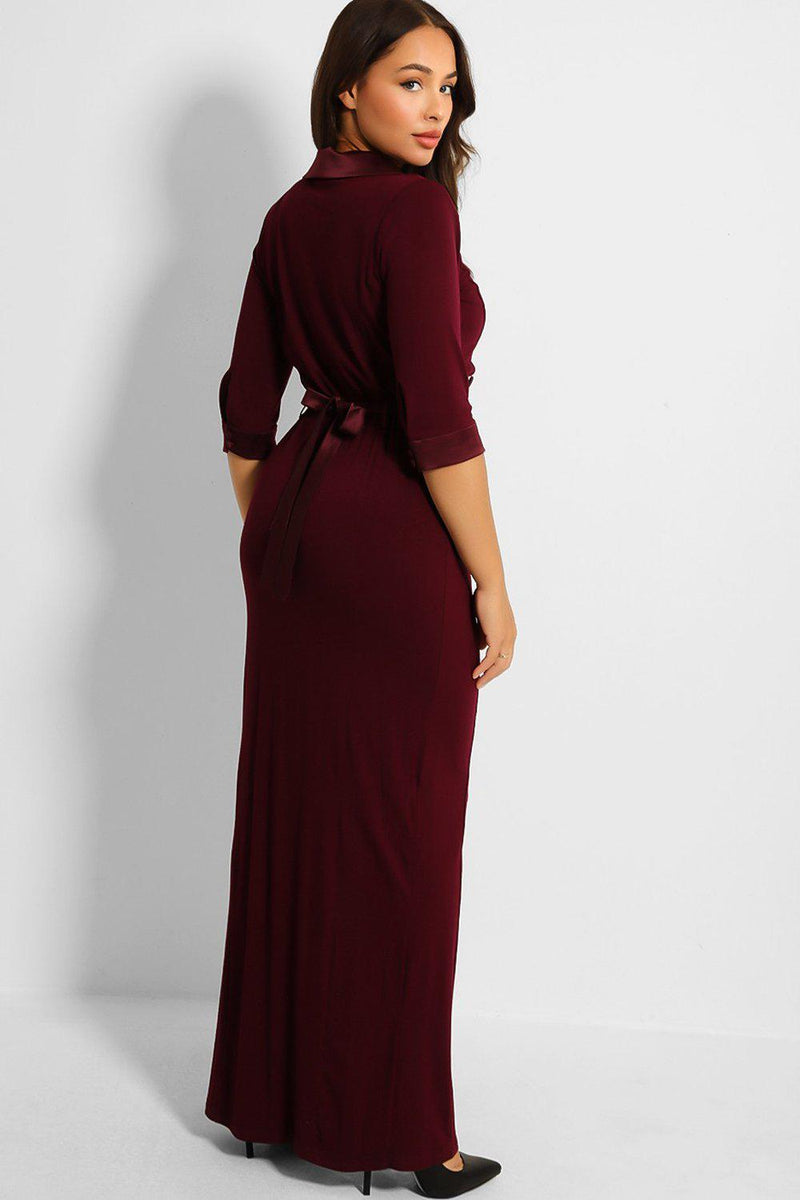 Burgundy Mock Double Breasted Maxi Dress - SinglePrice