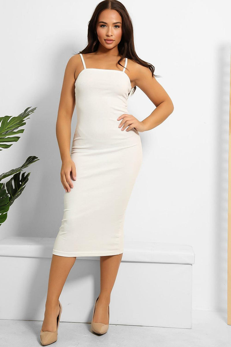 Ribbed Jersey Cami Straps Midi Dress-SinglePrice