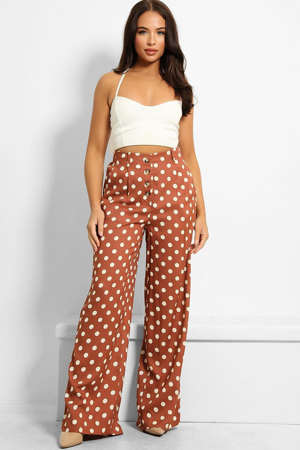 Brick Polka Dot Wide Leg Trousers-SinglePrice