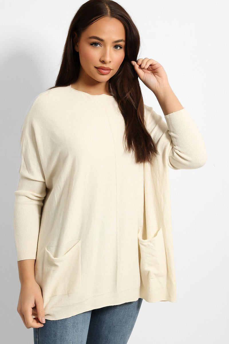 Seam And Pockets To Front Batwing Pullover-SinglePrice