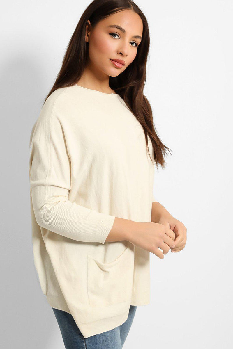 Seam And Pockets To Front Batwing Pullover-SinglePrice