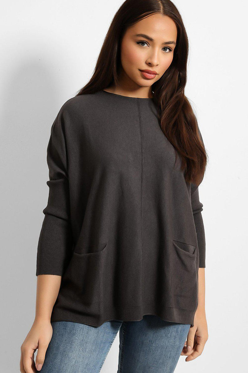 Seam And Pockets To Front Batwing Pullover-SinglePrice