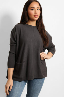 Seam And Pockets To Front Batwing Pullover-SinglePrice