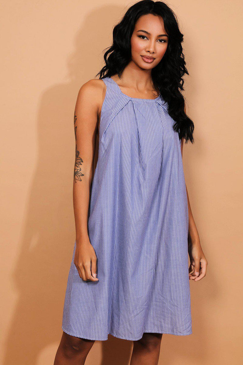 Blue Pinstripe Racer Back Tent Dress - SinglePrice