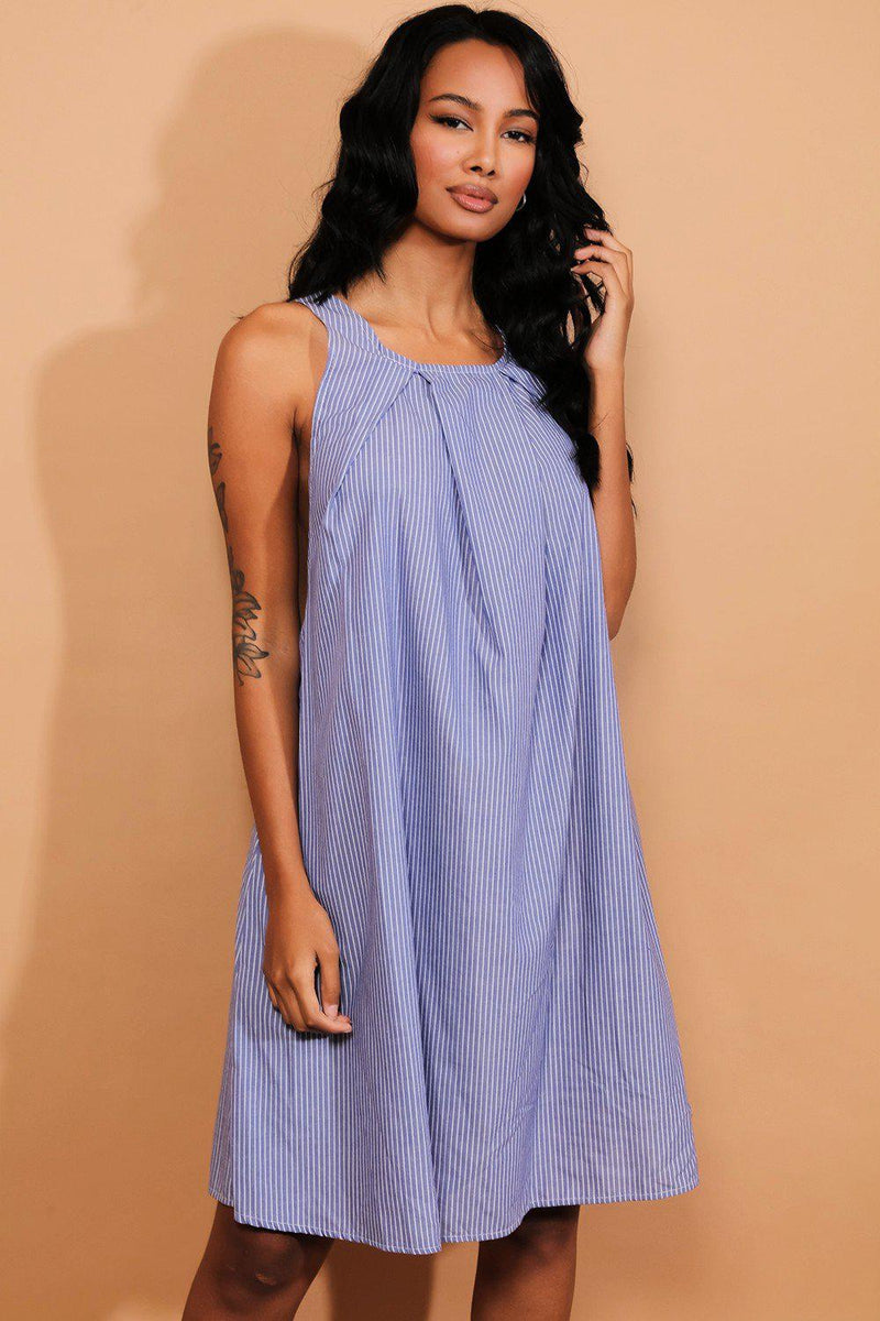 Blue Pinstripe Racer Back Tent Dress - SinglePrice