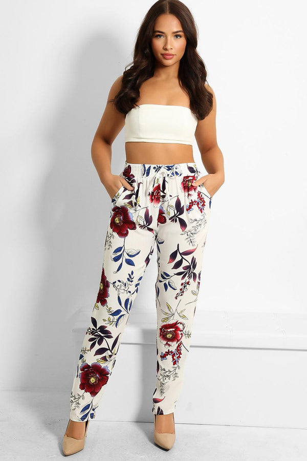 Floral Branch Print Casual Trousers
