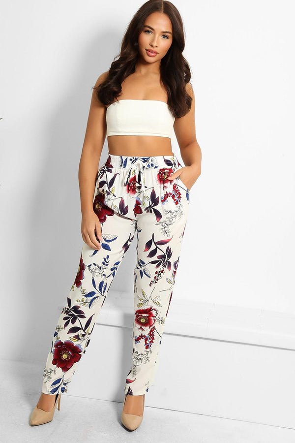 Floral Branch Print Casual Trousers