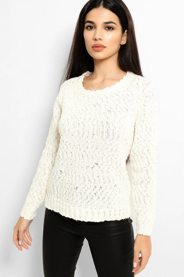 White Boucle Knit Pullover - SinglePrice