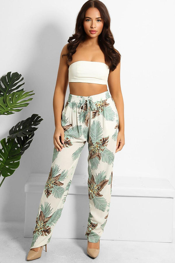 Palm Tree Leaves Print Casual Trousers-SinglePrice