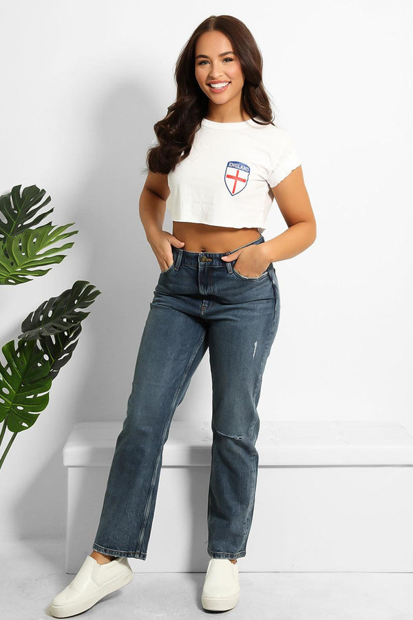 Dark Blue Distress Detail Denim Mom Jeans-SinglePrice