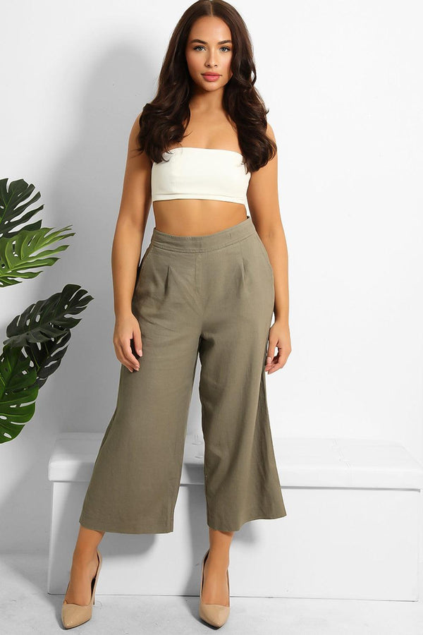 Linen Blend Cropped Trousers-SinglePrice