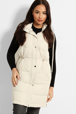 Drawstring Waist Side Zipped Hooded Puffer Gilet-SinglePrice