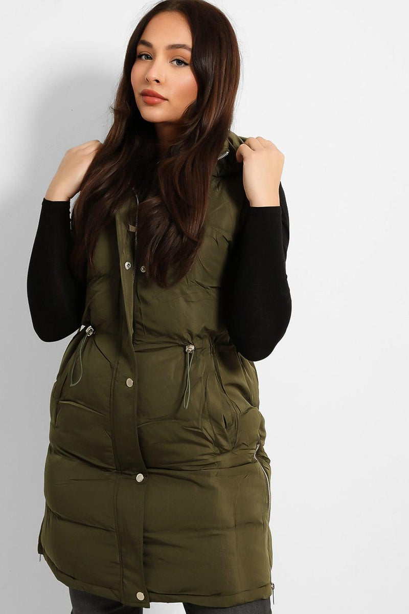 Drawstring Waist Side Zipped Hooded Puffer Gilet-SinglePrice