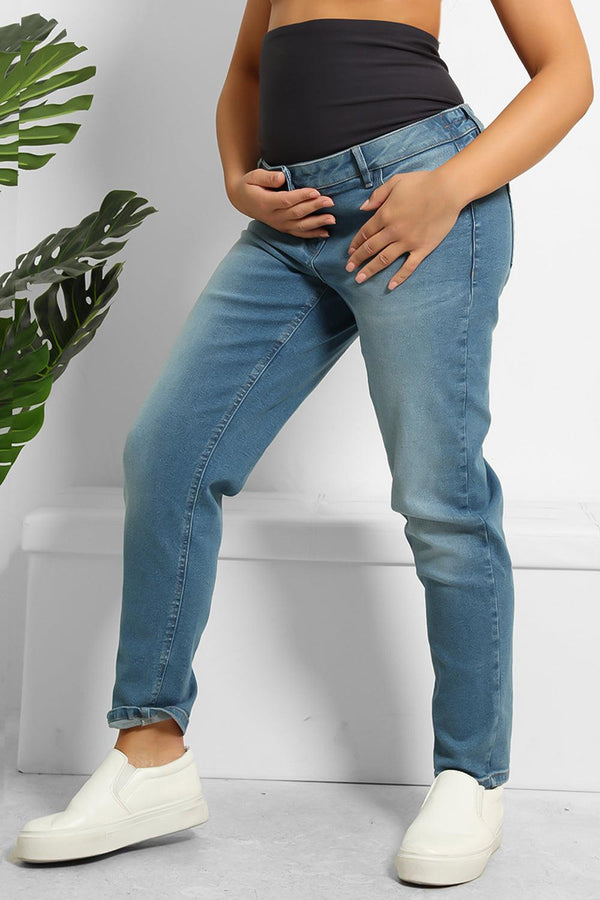 Faded Denim Blue Maternity Boyfriend's Jeans-SinglePrice