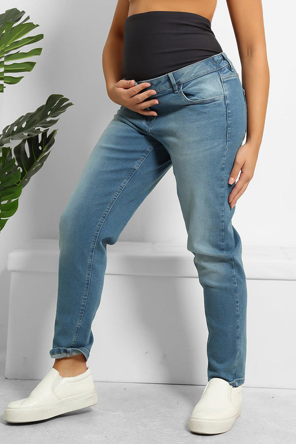 Faded Denim Blue Maternity Boyfriend's Jeans-SinglePrice