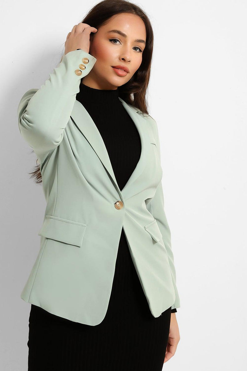 Buttoned Cuffs Single Button Blazer-SinglePrice