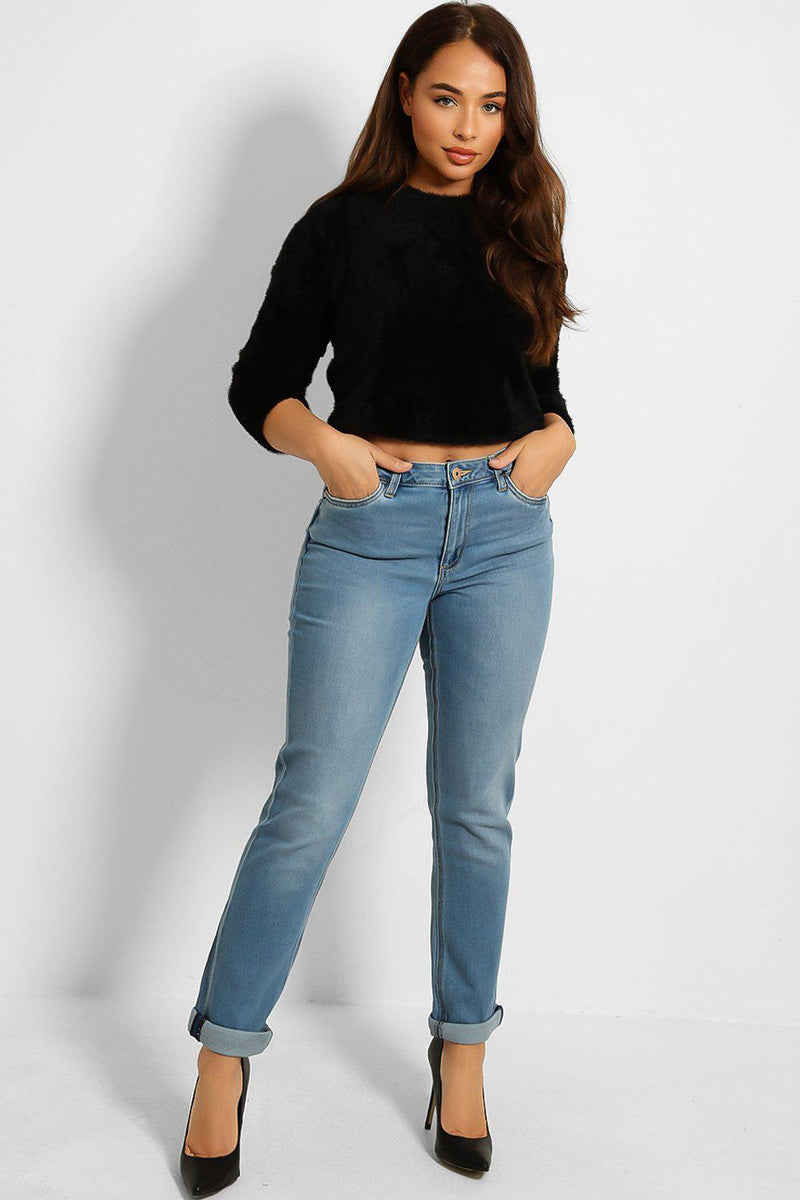 Sky Blue Roll Up Hem Mums Jeans-SinglePrice