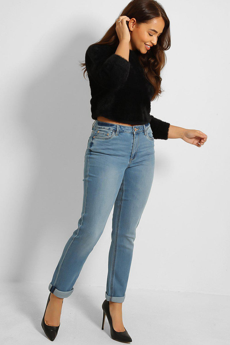 Sky Blue Roll Up Hem Mums Jeans-SinglePrice