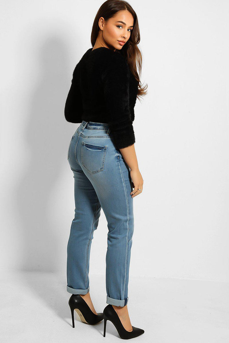 Sky Blue Roll Up Hem Mums Jeans-SinglePrice