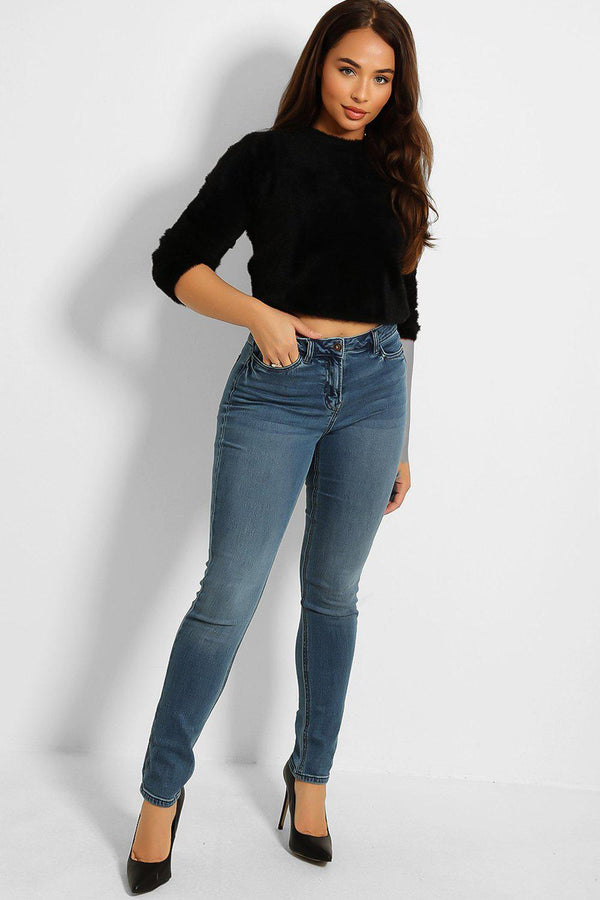 Dark Blue Wrinkle Dye Effect Jeans-SinglePrice