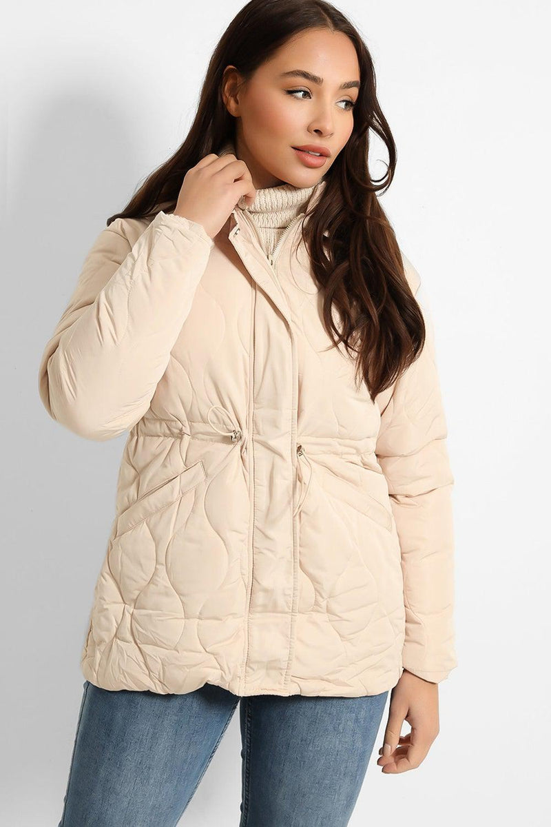 Drawstring Waist Quilted Jacket-SinglePrice