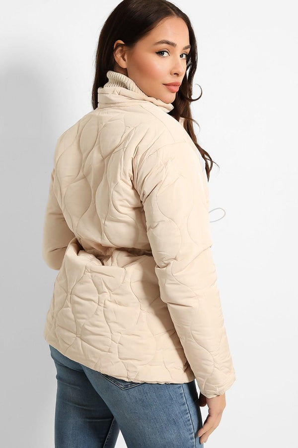 Drawstring Waist Quilted Jacket-SinglePrice