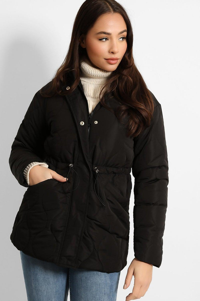 Drawstring Waist Quilted Jacket-SinglePrice