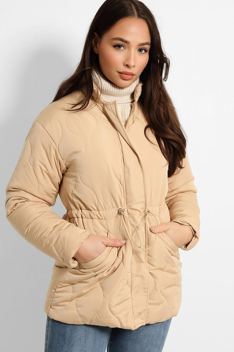Drawstring Waist Quilted Jacket-SinglePrice