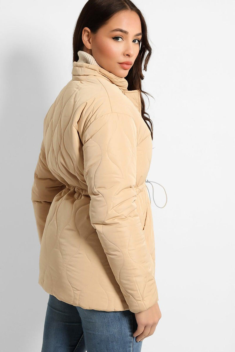 Drawstring Waist Quilted Jacket-SinglePrice